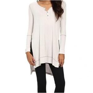 Free People Ivory Ribbed Long Sleeve Henley Tunic